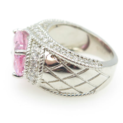 925 Sterling Silver Oval & Round-Cut Pink & White C Z Ring Size 7.25