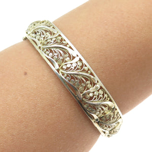 WILLI NONNENMANN 800 Silver Gold Plated Vintage Filigree Bangle Bracelet 7.5"