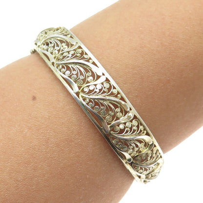 WILLI NONNENMANN 800 Silver Gold Plated Vintage Filigree Bangle Bracelet 7.5"