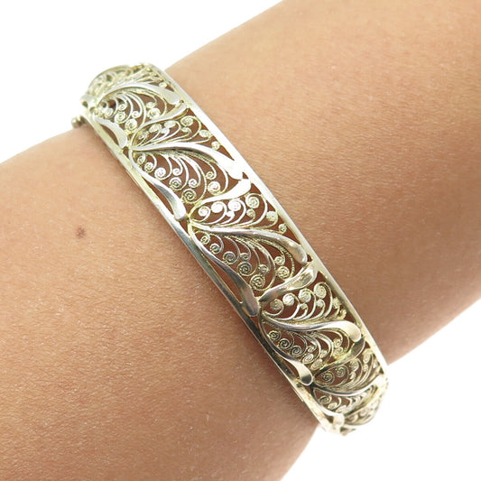 WILLI NONNENMANN 800 Silver Gold Plated Vintage Filigree Bangle Bracelet 7.5"