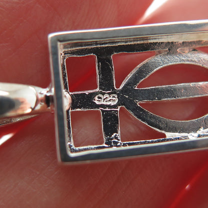 925 Sterling Silver Italy Celtic Symbol Bar Cable Chain Necklace 18"