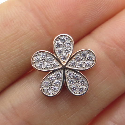 HAN 925 Sterling Silver Rose Gold Plated C Z Flower Minimalist Pendant