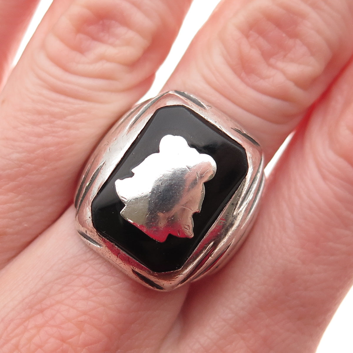 L.G. Balfour 925 Sterling Silver Antique Art Deco Real Black Onyx Ring Size 9.25