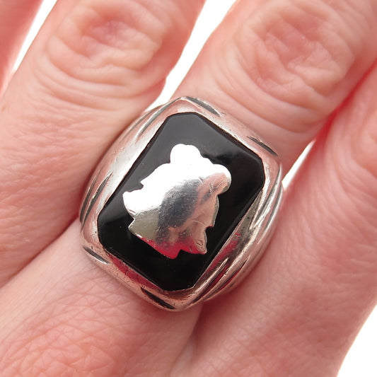 L.G. Balfour 925 Sterling Silver Antique Art Deco Real Black Onyx Ring Size 9.25