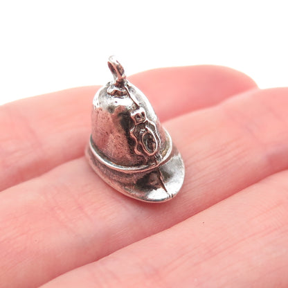 925 Sterling Silver Vintage Firefighter Helmet Oxidized 3D Mini Charm Pendant