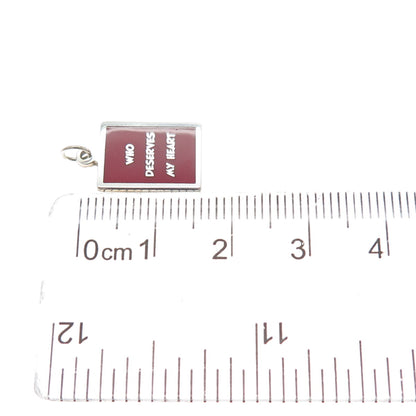 925 Sterling Silver Red Enamel Who Deserves My Heart Minimalist Charm Pendant
