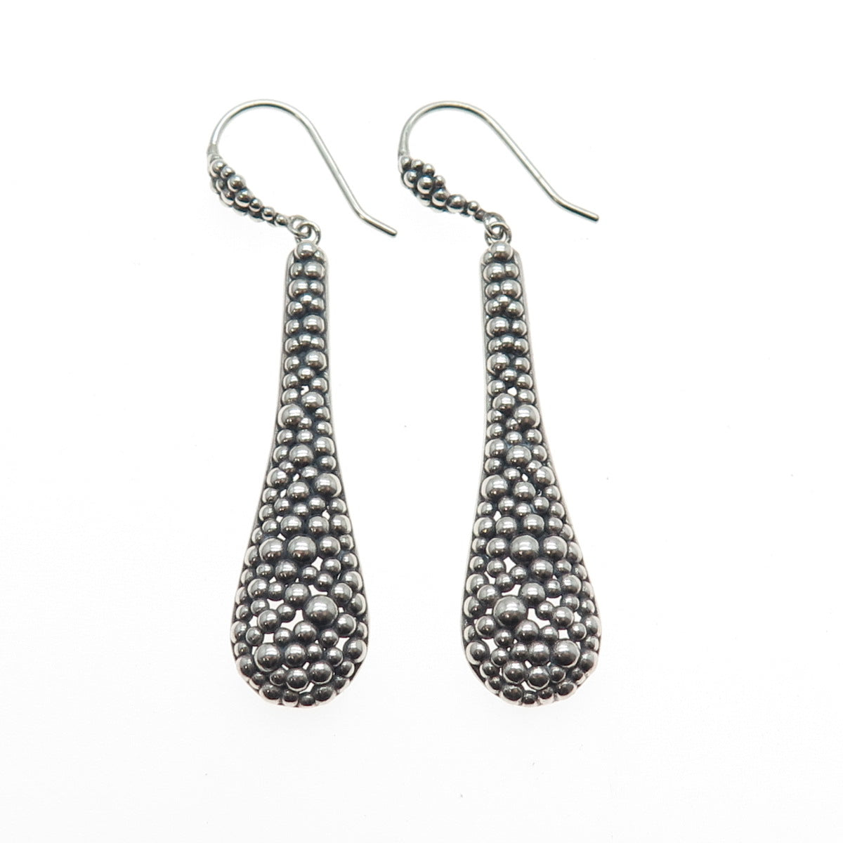 ZINA 925 Sterling Silver Vintage Modernist Beaded Oxidized Dangle Earrings