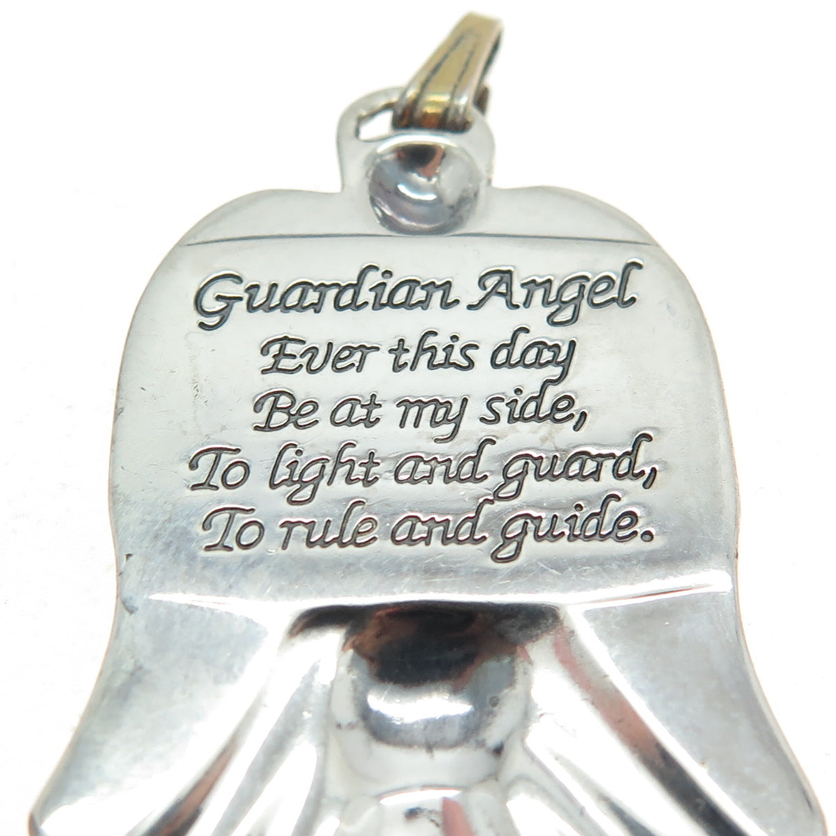 GORHAM 925 Sterling Silver 2-Tone Vintage Real Diamond Guardian Angel Pendant