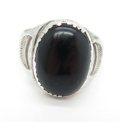 H. BEAGAY Old Pawn Sterling Silver Southwestern Real Black Onyx Ring Size 10.75