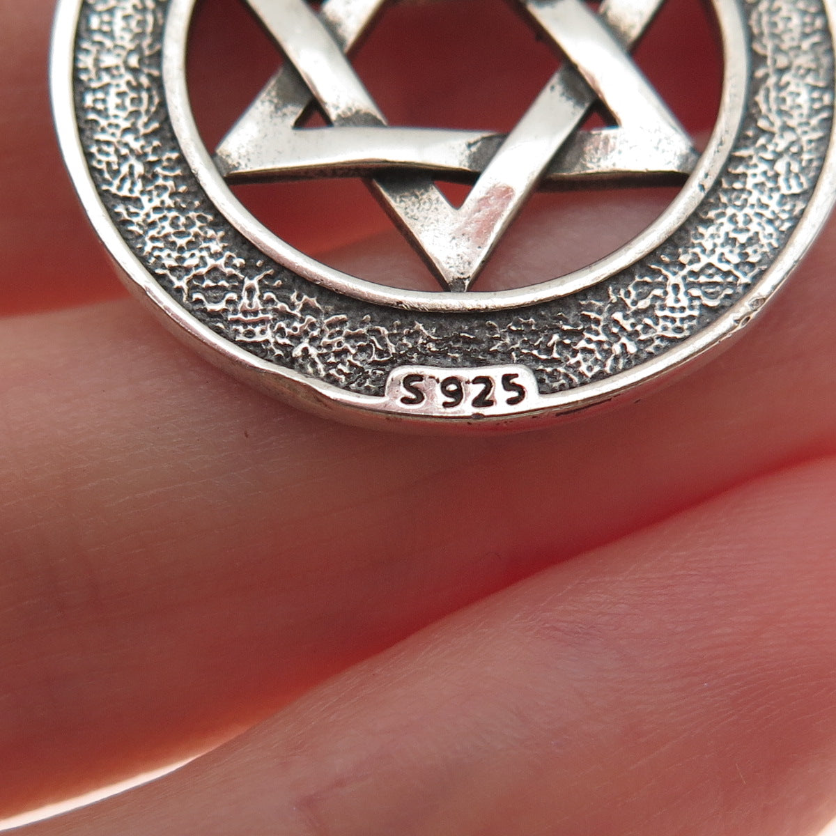 925 Sterling Silver Vintage Shema Israel Star of David Oxidized Charm Pendant