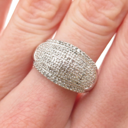 925 Sterling Silver Real Round-Cut Diamond Sparkle Dome Ring Size 7