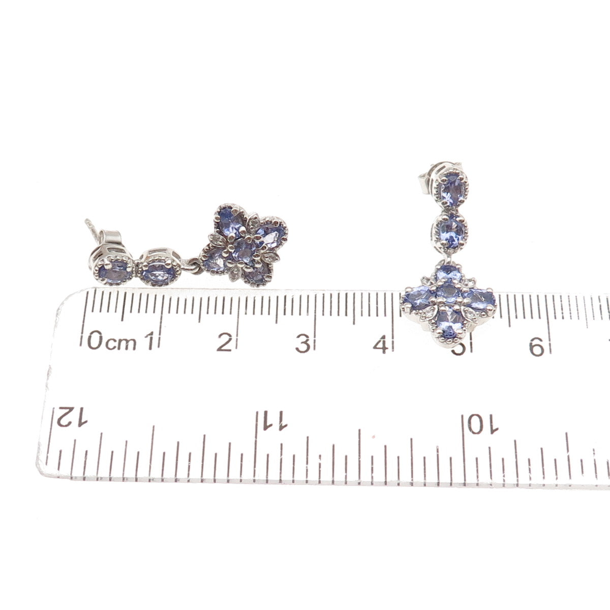 Chuck Clemency 925 Sterling Silver Real Tanzanite & White Topaz Dangle Earrings