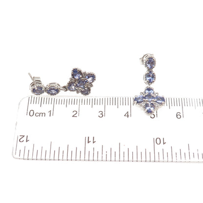 Chuck Clemency 925 Sterling Silver Real Tanzanite & White Topaz Dangle Earrings
