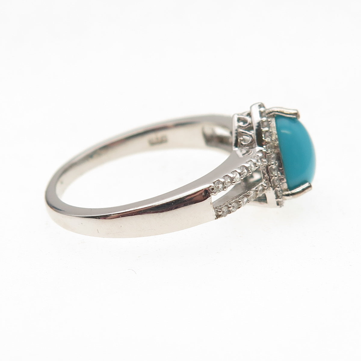 Chuck Clemency 925 Sterling Silver Real Turquoise & White Topaz Ring Size 8.25