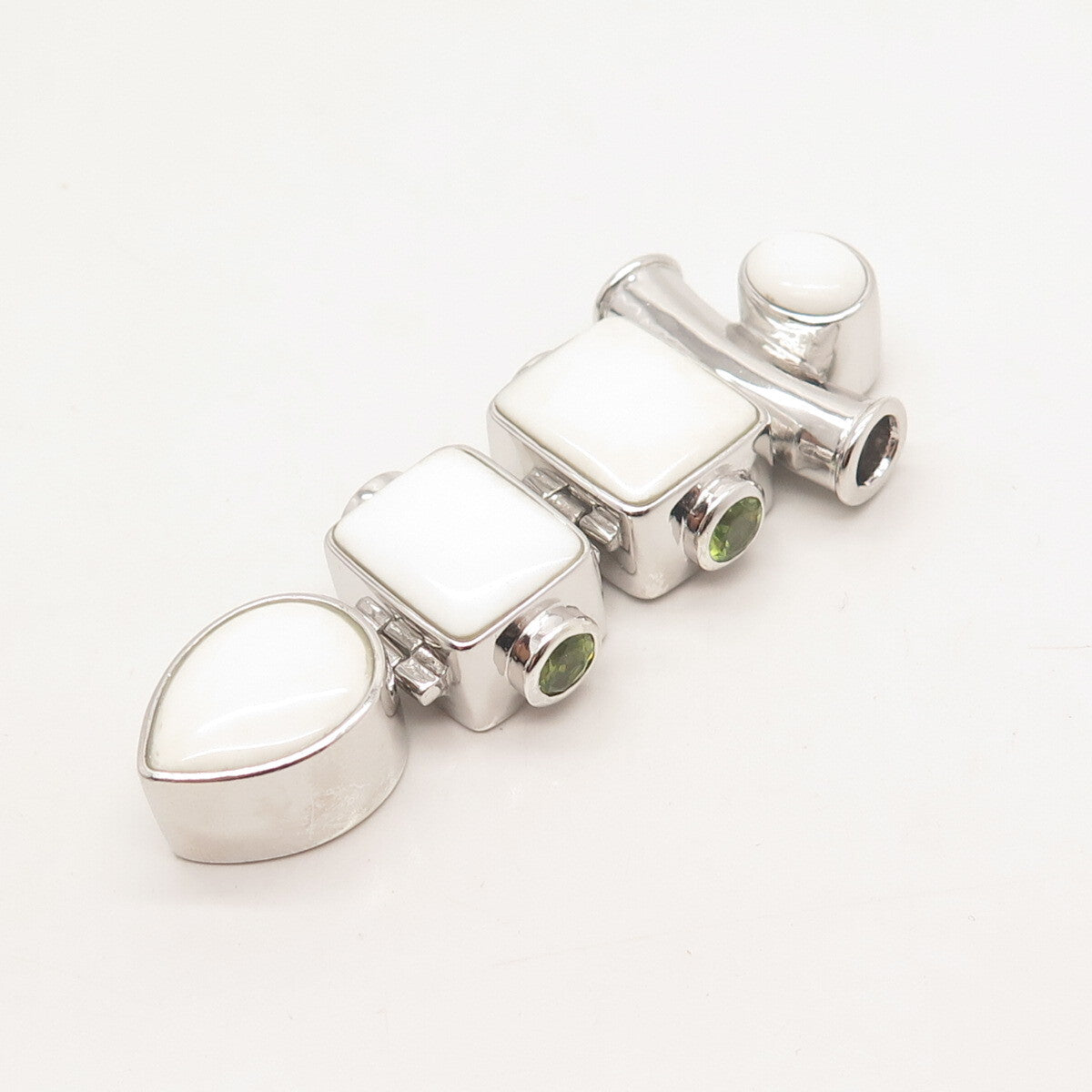 925 Sterling Silver Vintage Chapal-Zenray White Onyx & Peridot Gem Slide Pendant