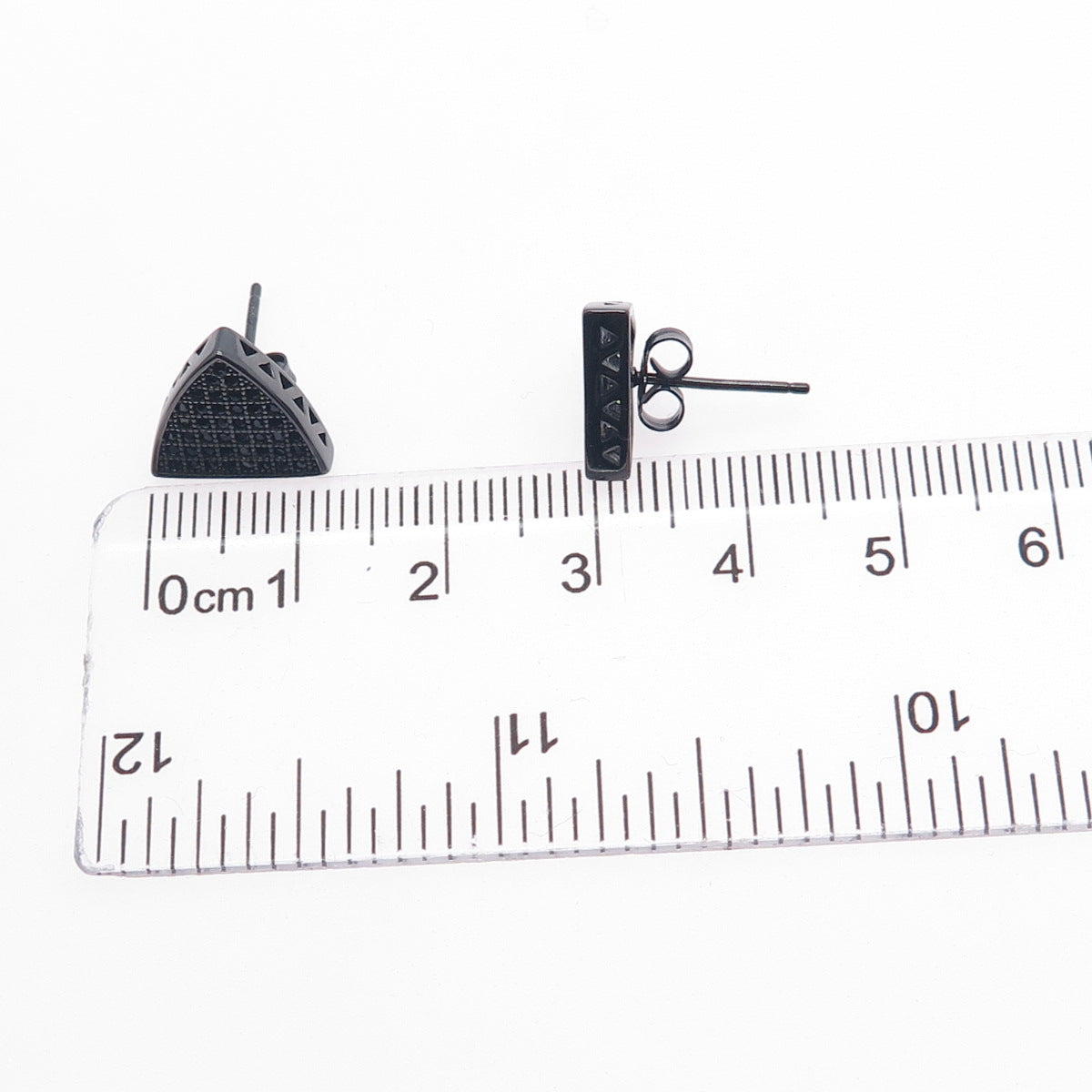 925 Sterling Silver Black Rhodium Round-Cut C Z Triangle Stud Earrings