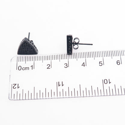 925 Sterling Silver Black Rhodium Round-Cut C Z Triangle Stud Earrings