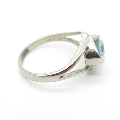 CHARLES WINSTON Sterling Silver Vintage Real Aquamarine Modernist Ring Size 8