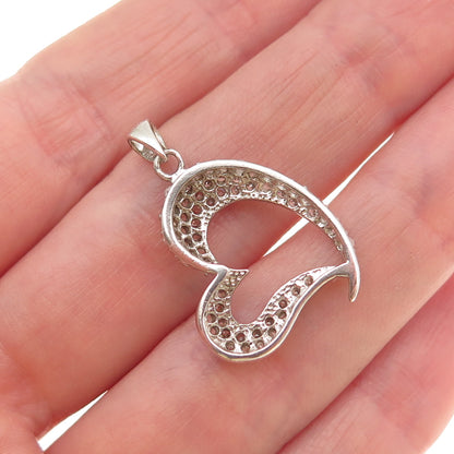 925 Sterling Silver Round-Cut C Z Heart Charm Pendant