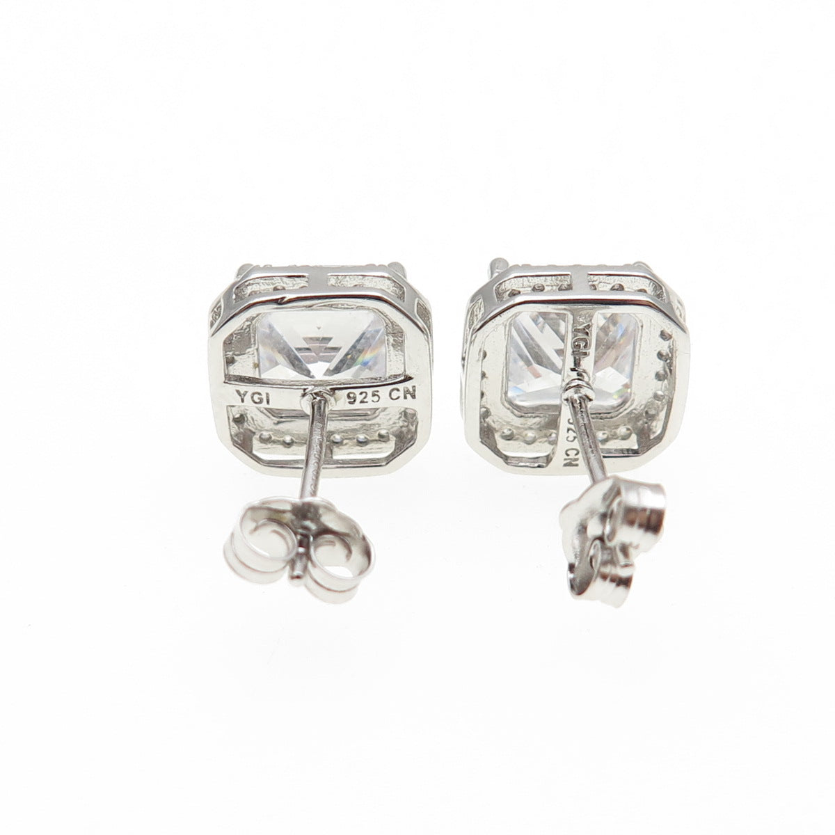 925 Sterling Silver Princess & Round-Cut C Z Stud Earrings