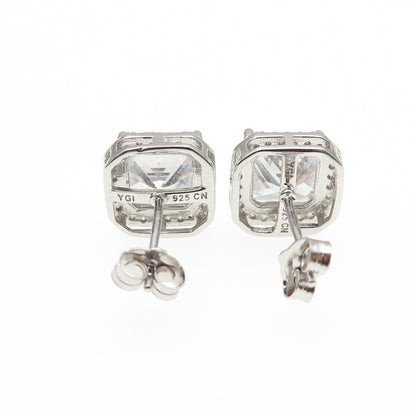 925 Sterling Silver Princess & Round-Cut C Z Stud Earrings
