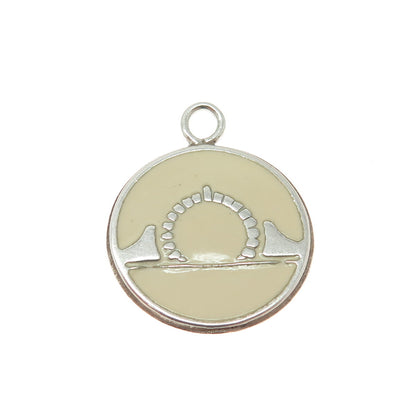 925 Sterling Silver Vintage Enamel Sunrise Minimalist Charm Pendant