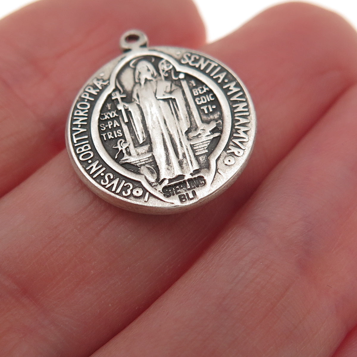 Bliss 925 Sterling Silver Vintage Crucifix Saint Benedict Oxidized Charm Pendant