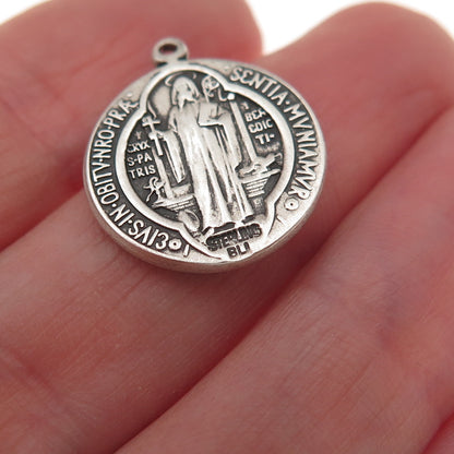 Bliss 925 Sterling Silver Vintage Crucifix Saint Benedict Oxidized Charm Pendant