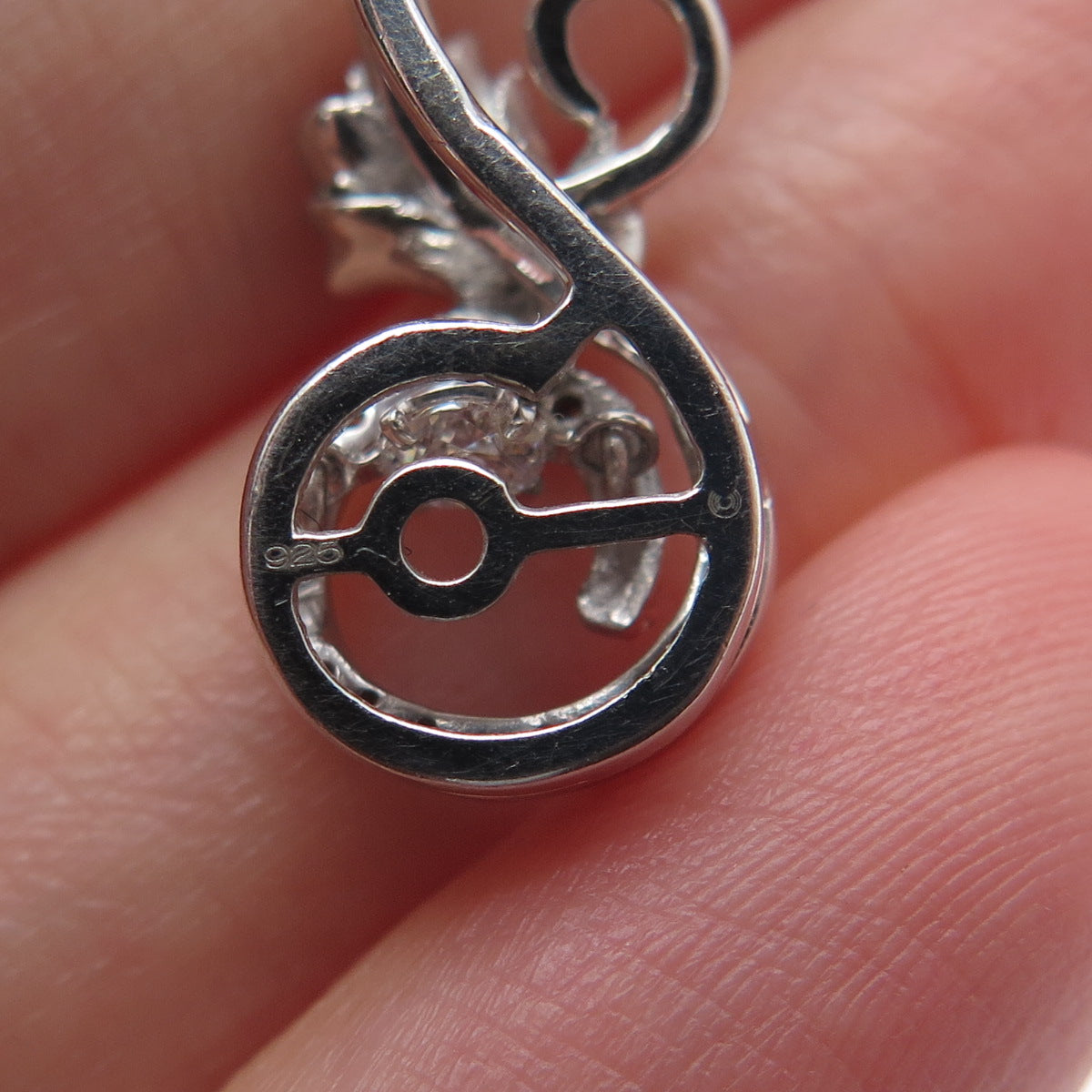 925 Sterling Silver Round-Cut C Z Rose Flower Minimalist Charm Slide Pendant