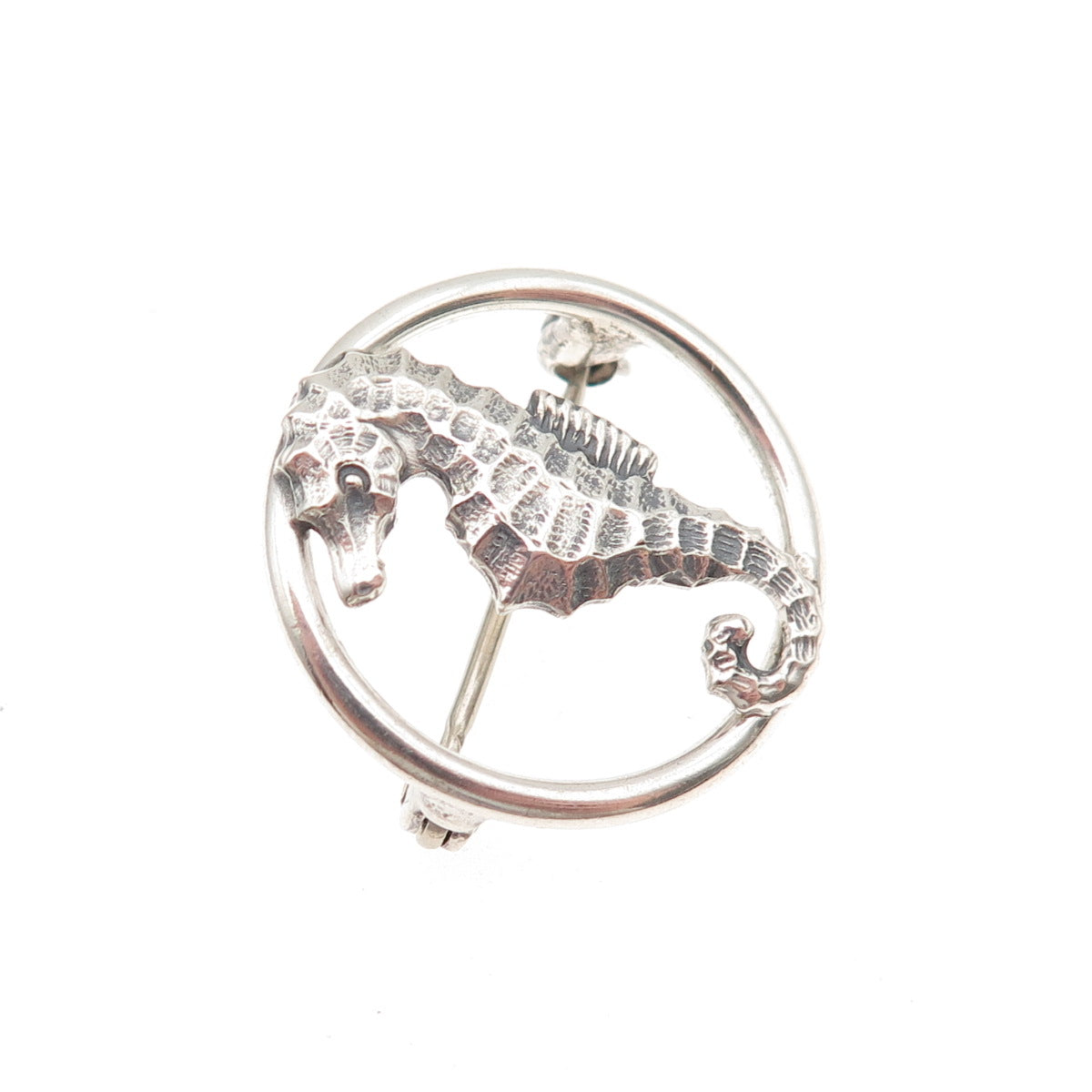 925 Sterling Silver Vintage Seahorse Oxidized Pin Brooch