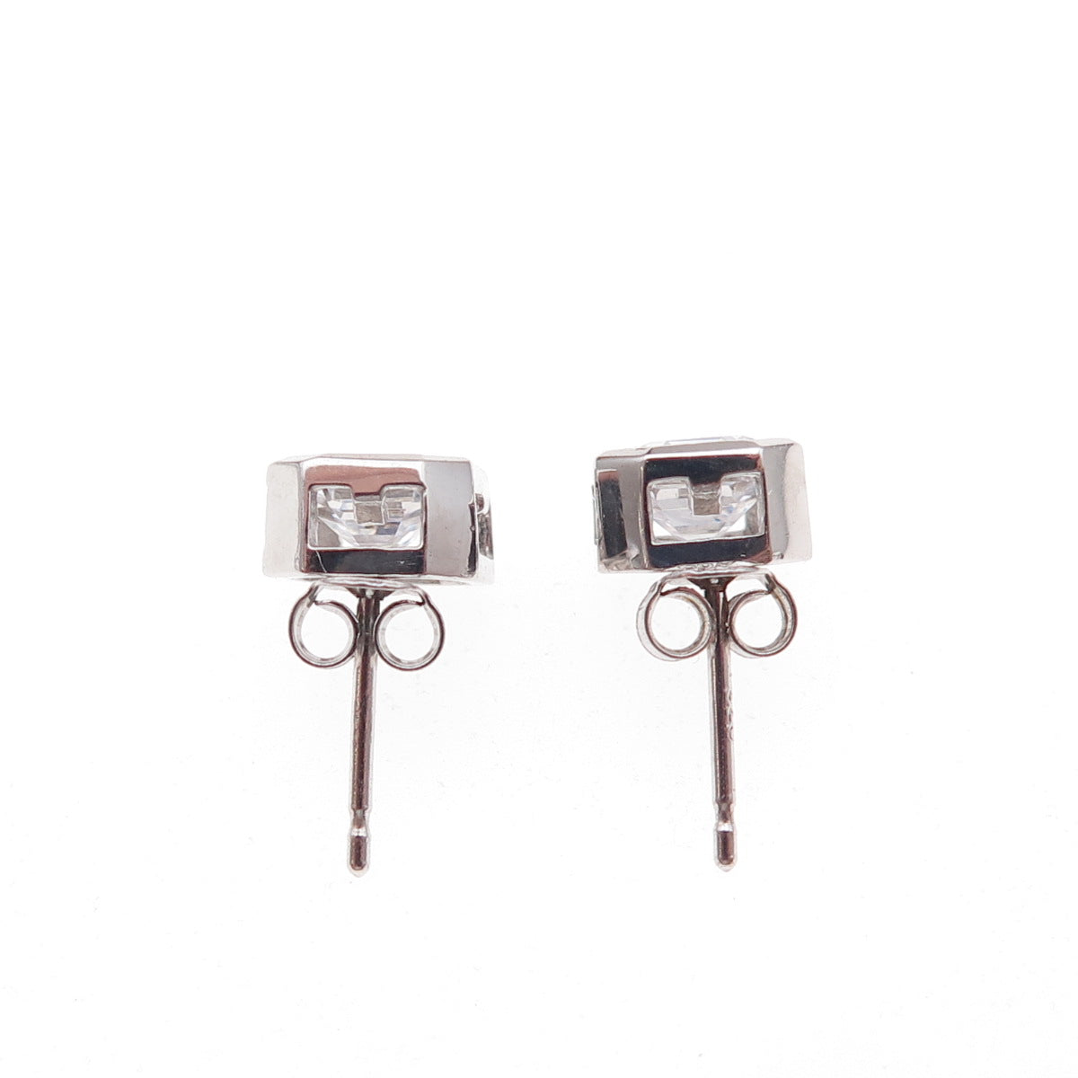 925 Sterling Silver Asscher-Cut C Z Stud Earrings