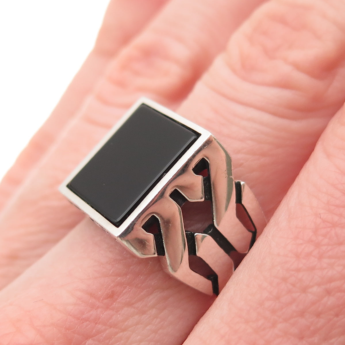 CHIMODA 925 Sterling Silver Real Black Onyx Woven Ring Size 6.5