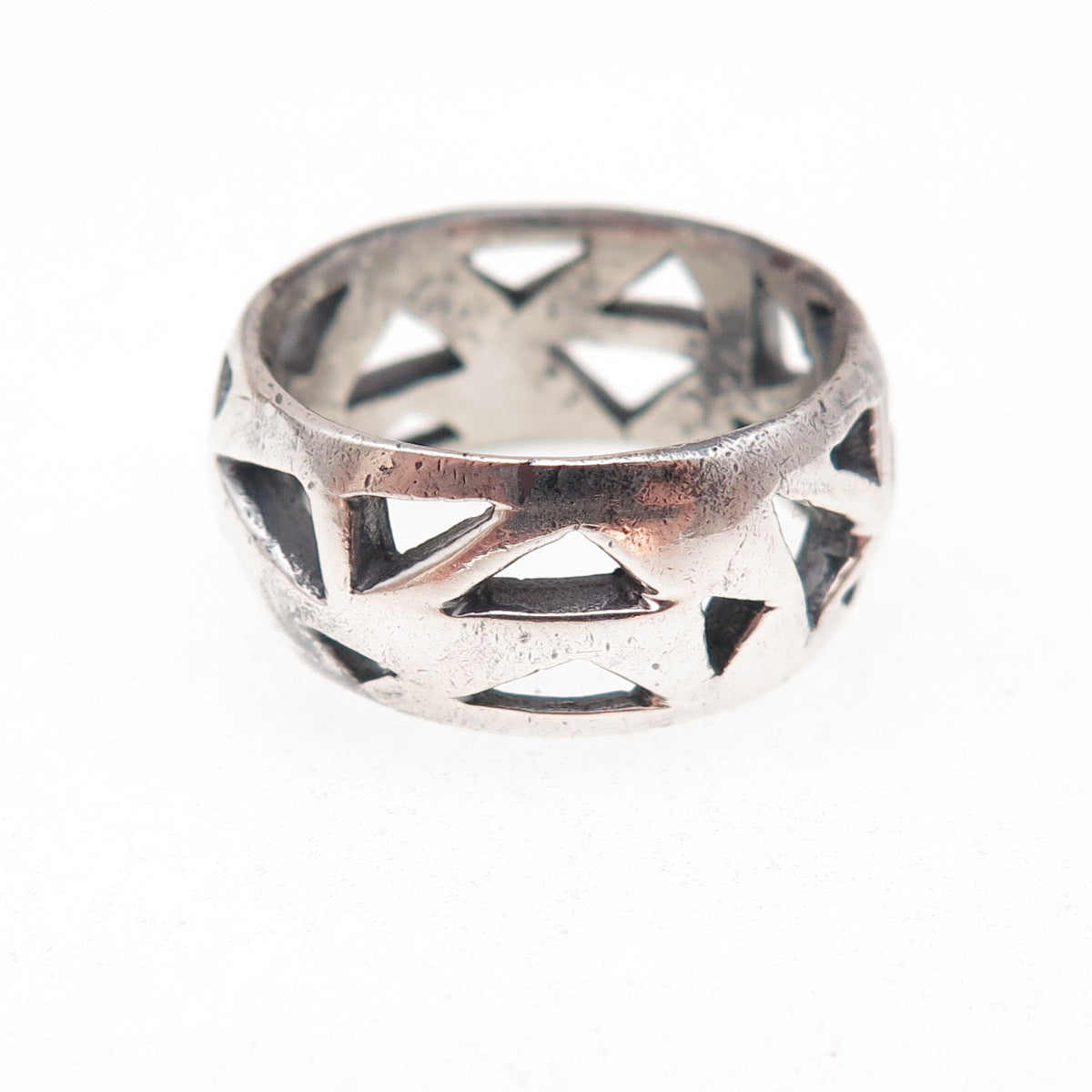 925 Sterling Silver Vintage Modernist Geometric Oxidized Ring Size 6.5