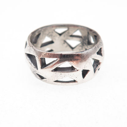 925 Sterling Silver Vintage Modernist Geometric Oxidized Ring Size 6.5