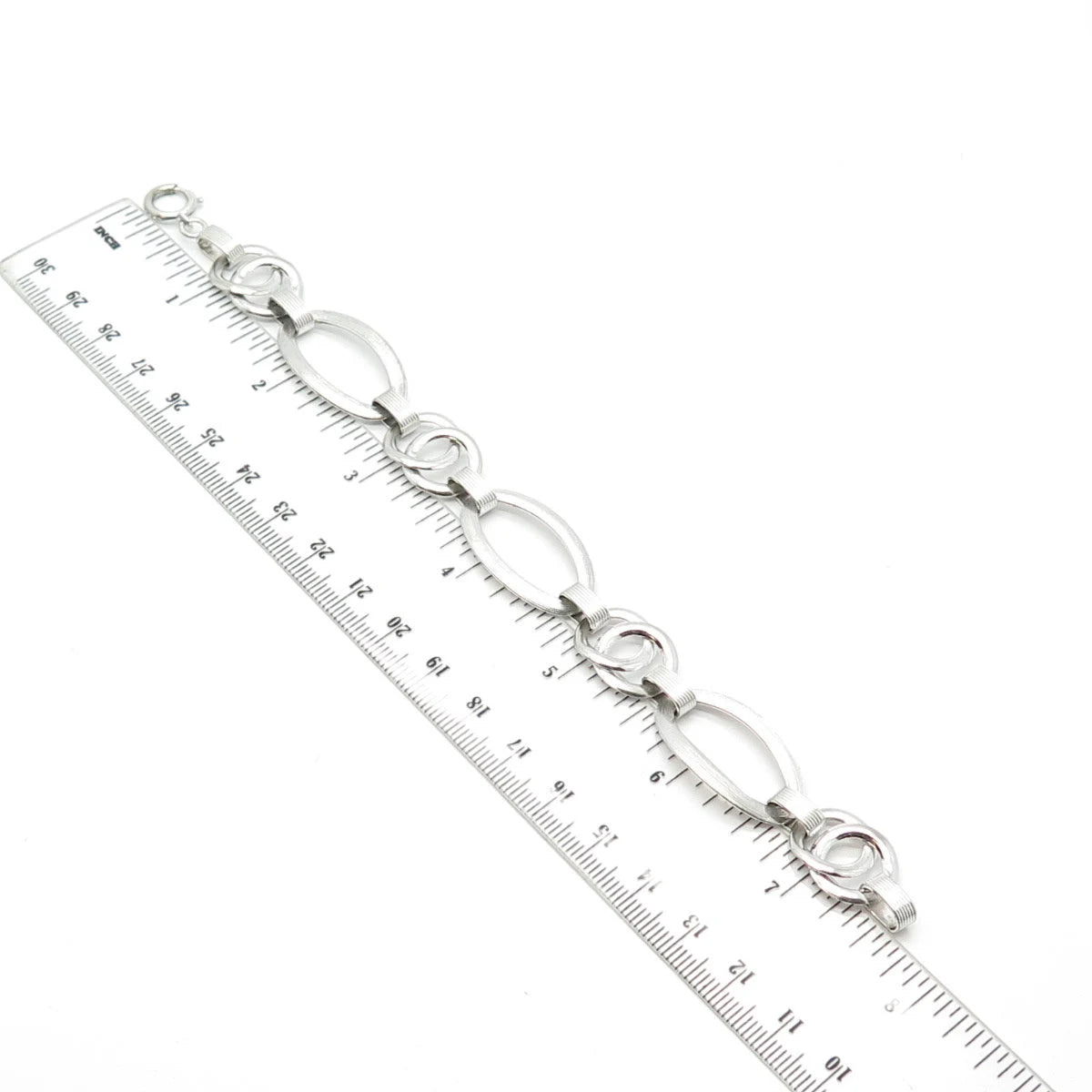 925 Sterling Silver Vintage Interlocked Rolo & Oval Link Bracelet 7.5"