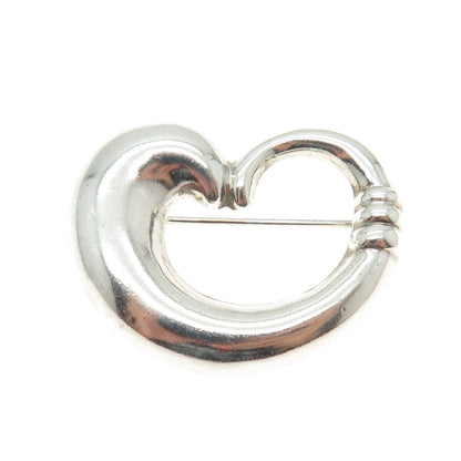 925 Sterling Silver Vintage Open Heart Modernist Pin Brooch