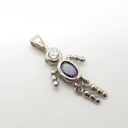 925 Sterling Silver Vintage C Z February Birthstone Boy Figure Charm Pendant