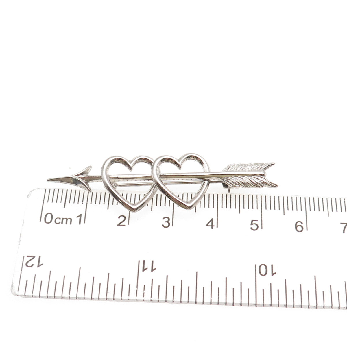 BEAU 925 Sterling Silver Antique Art Deco Couple Heart Arrow Pin Brooch