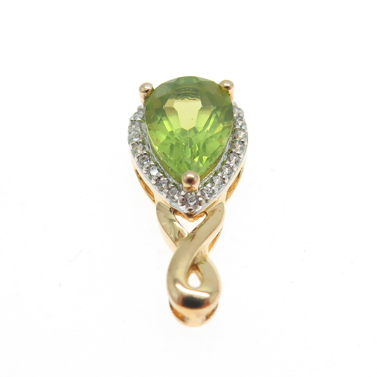 SAI 925 Sterling Silver 2-Tone Real White Topaz & Peridot Gemstone Pendant