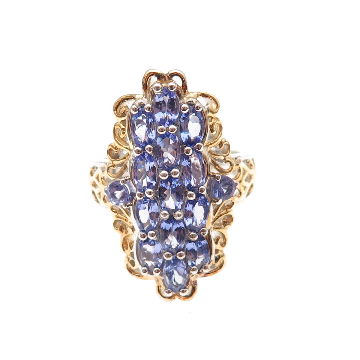 Chuck Clemency 925 Sterling Silver 2-Tone Real Tanzanite Floral Ring Size 8.25