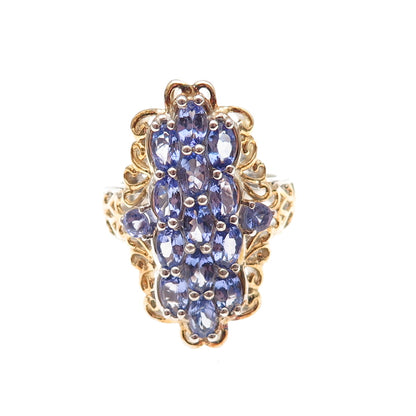 Chuck Clemency 925 Sterling Silver 2-Tone Real Tanzanite Floral Ring Size 8.25