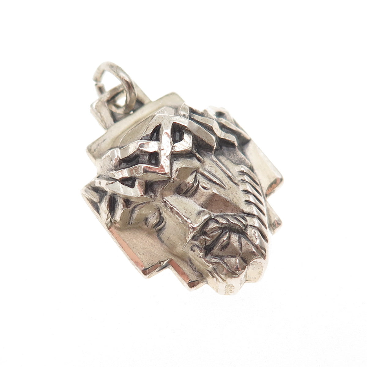 Creed 925 Sterling Silver Vintage Jesus Cross Oxidized Charm Pendant