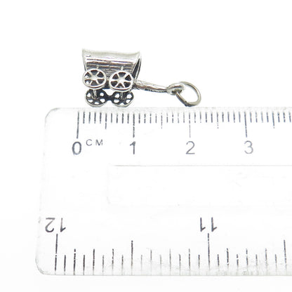 925 Sterling Silver Vintage Covered Wagon 3D Charm Pendant