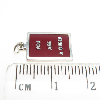 925 Sterling Silver Red Enamel "You Are A Queen" Minimalist Charm Pendant