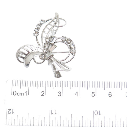CARL ART 925 Sterling Silver Antique Art Deco Rhinestone Floral Pin Brooch