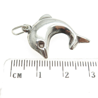 925 Sterling Silver Vintage Italy Friendly Dolphin 3D Pendant