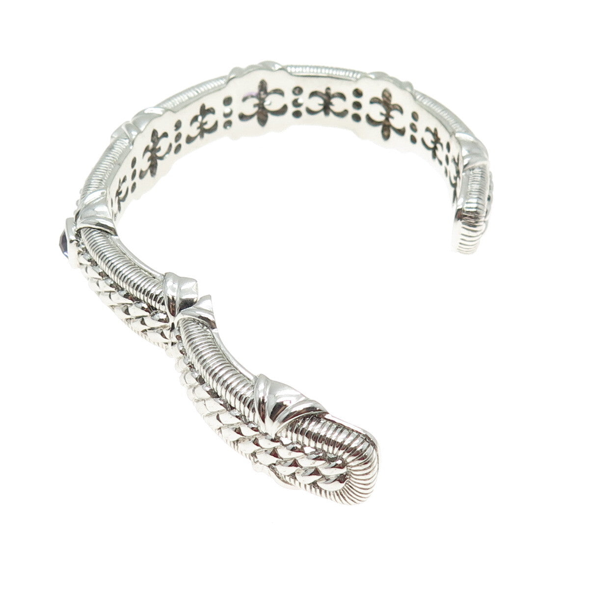 JUDITH RIPKA 925 Sterling Silver Amethyst Gem Boho Heavy Cuff Bracelet 7.5"