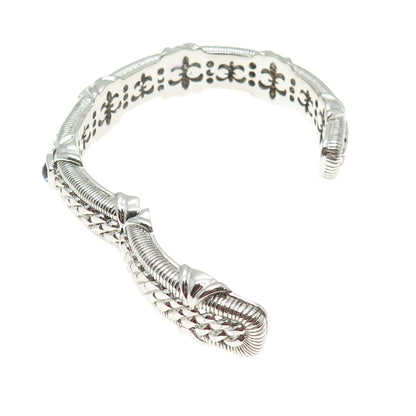 JUDITH RIPKA 925 Sterling Silver Amethyst Gem Boho Heavy Cuff Bracelet 7.5"