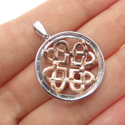 JANE SEYMOUR 925 Sterling Silver 2-Tone Real Diamond Heart Knot Pendant