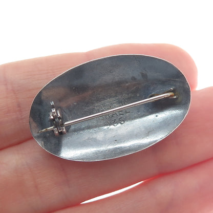 935 Silver Vintage Israel Faux Turquoise Beaded Oxidized Oval Pin Brooch